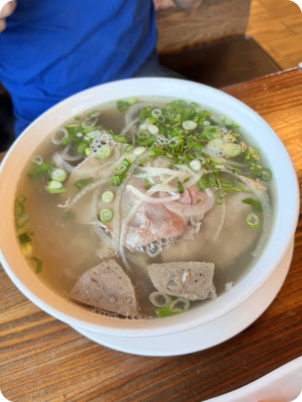 beef meatballs pho with onions and bone broth